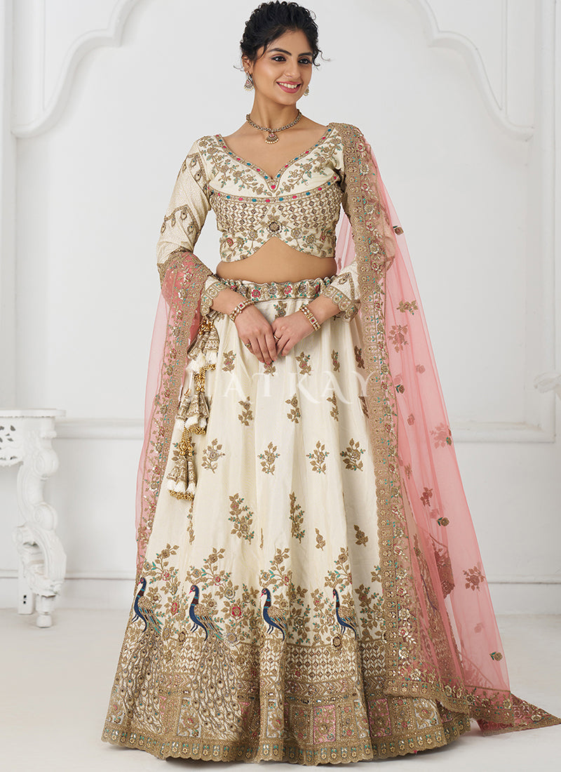 Off White Traditional Embroidery Bridal Lehenga Choli