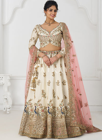 Off White Traditional Embroidery Bridal Lehenga Choli