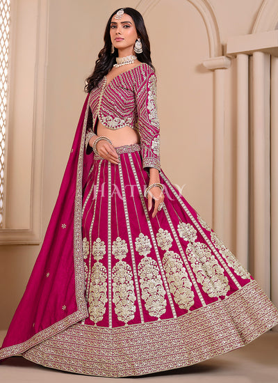 Magenta Pink Embroidered Silk Lehenga Choli