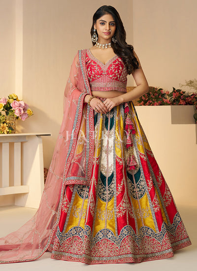 Magenta Multicolor Embroidery Bridal Lehenga Choli