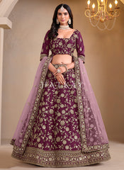 Wine Embroidery Lehenga Choli