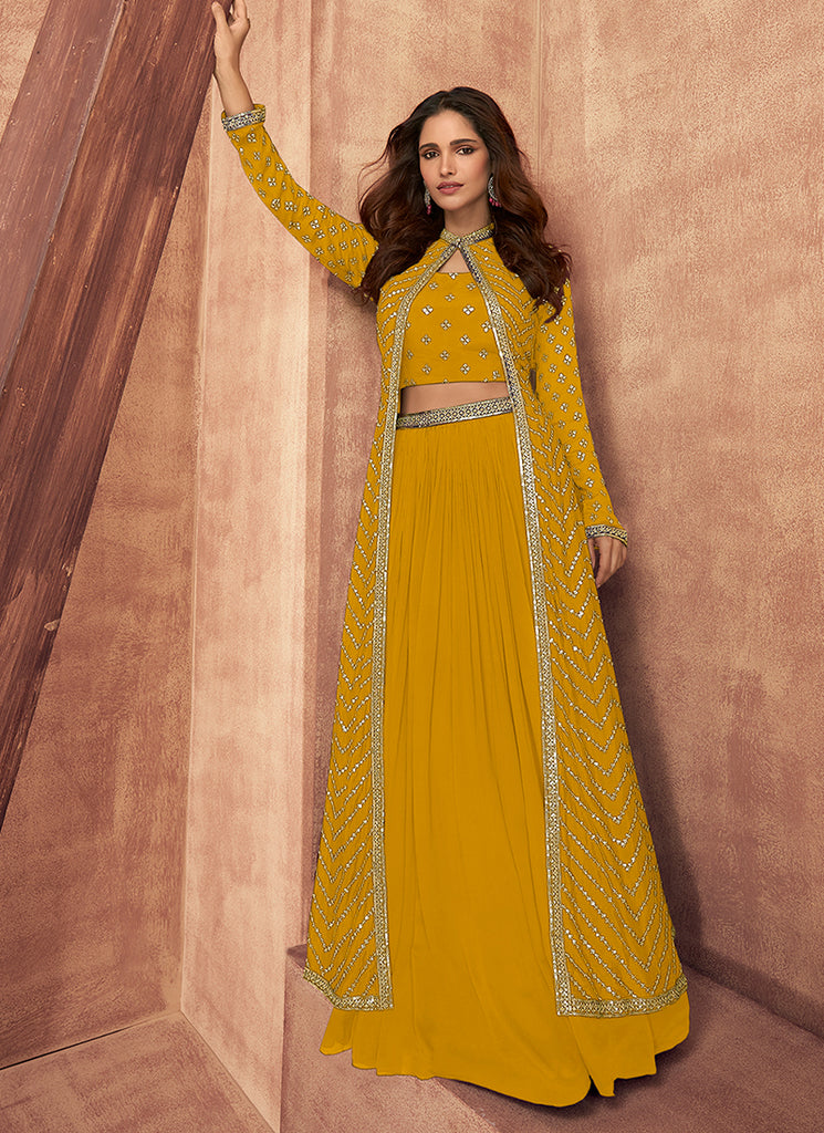 Yellow Sequence Embroidered Lehenga Choli With Jacket