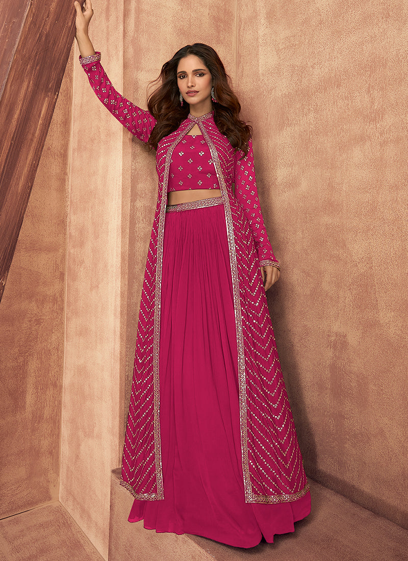 Magenta Pink Sequence Embroidered Lehenga Choli With Jacket