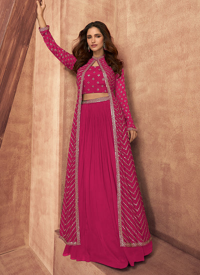 Magenta Pink Sequence Embroidered Lehenga Choli With Jacket