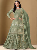Green Embroidered Silk Lehenga Kurti