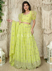 Lime Green Embroidered Party Wear Lehenga Choli
