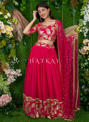 Magenta Embroidered Party Wear Lehenga Choli