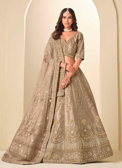 Light Brown Embroidered Wedding Lehenga Choli