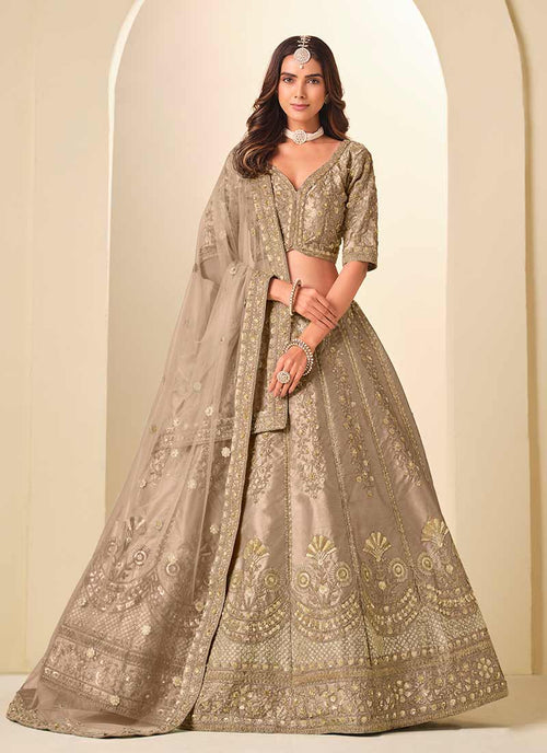 Light Brown Embroidered Wedding Lehenga Choli