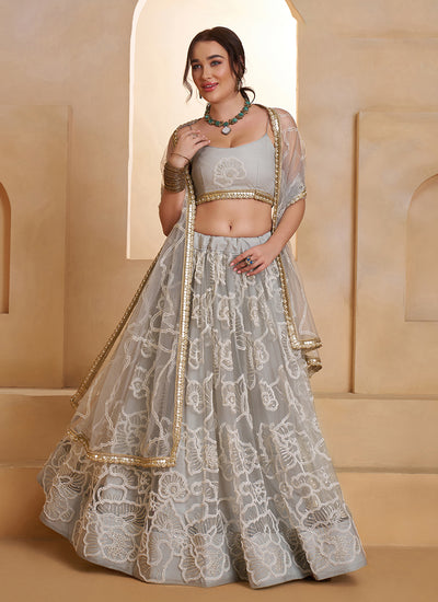 Light Grey Embroidered Party Wear Lehenga Choli