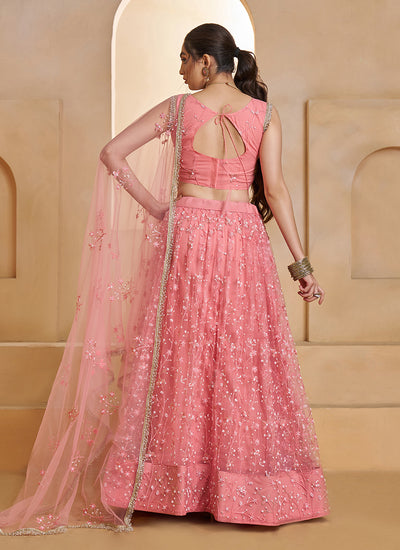 Light Pink Embroidered Party Wear Lehenga Choli