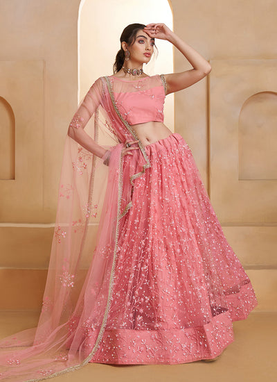 Light Pink Embroidered Party Wear Lehenga Choli