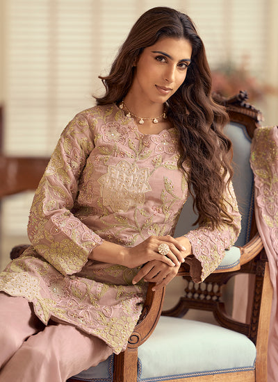 Light Pink Handwork Embroidery Palazzo Suit