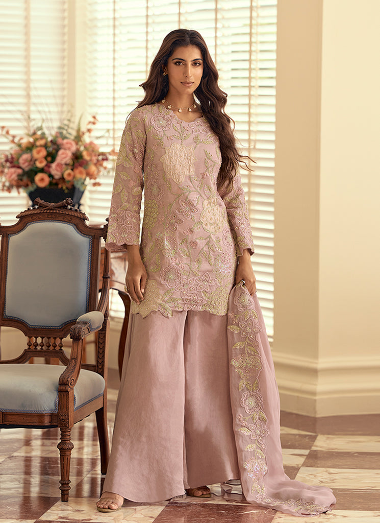 Light Pink Handwork Embroidery Palazzo Suit