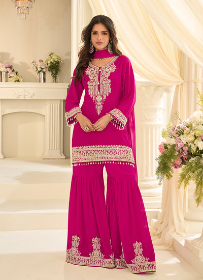 Magenta Embroidery Georgette Gharara Suit