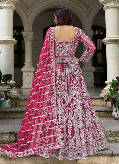 Magenta Pink Embroidered Net Anarkali Gown