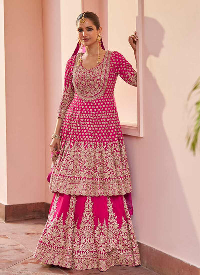 Magenta Pink Embroidered Anarkali Lehenga
