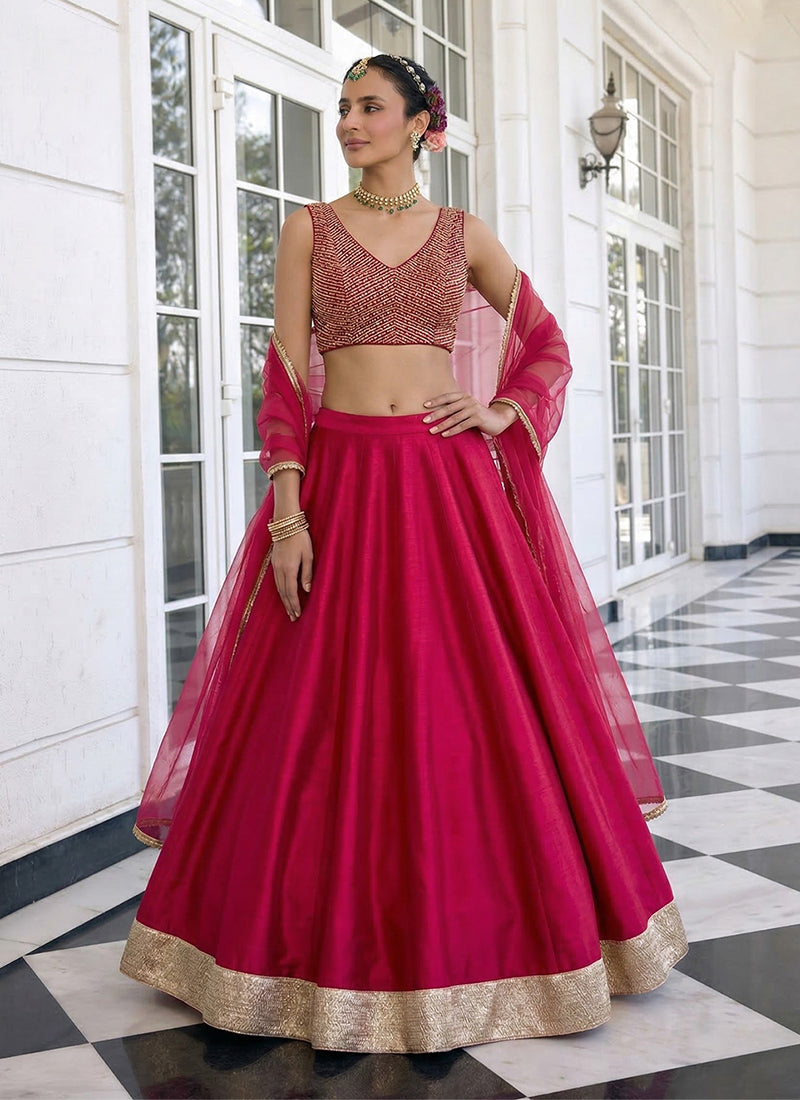Magenta Pink Embroidery Party Wear Lehenga Choli