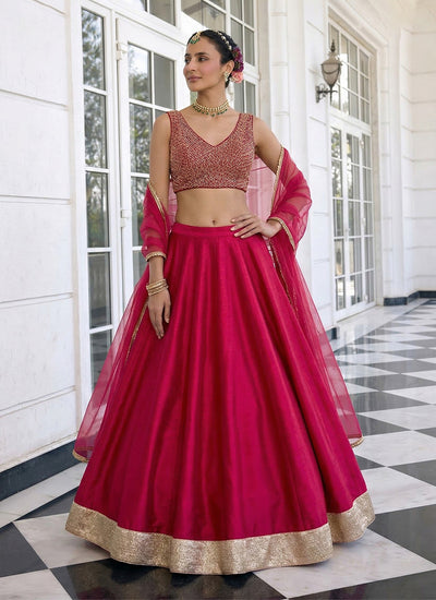 Magenta Pink Embroidery Party Wear Lehenga Choli