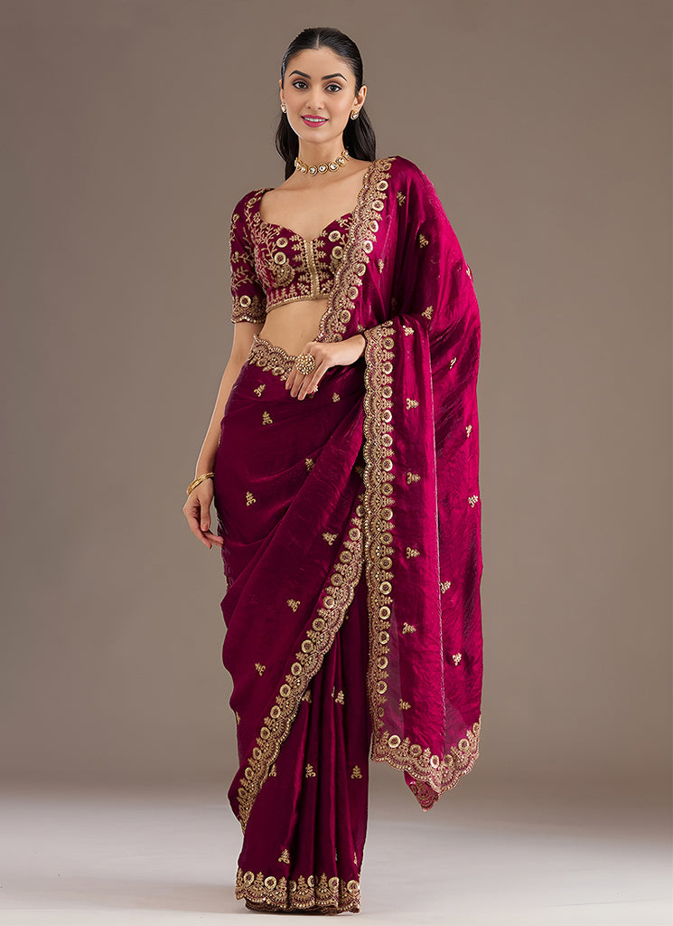Magenta Pink Multi Embroidered Wedding Saree