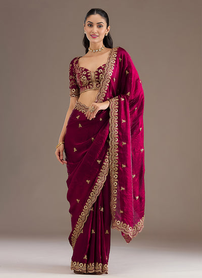Magenta Pink Multi Embroidered Wedding Saree