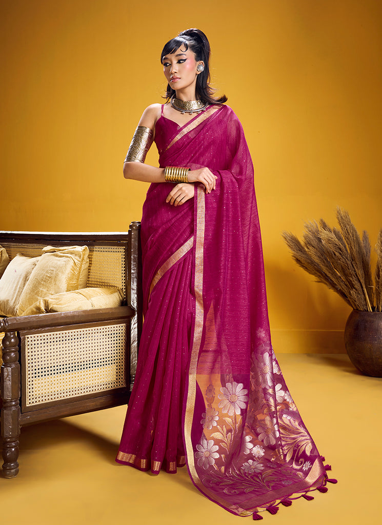 Magenta Handloom Munga Silk Saree