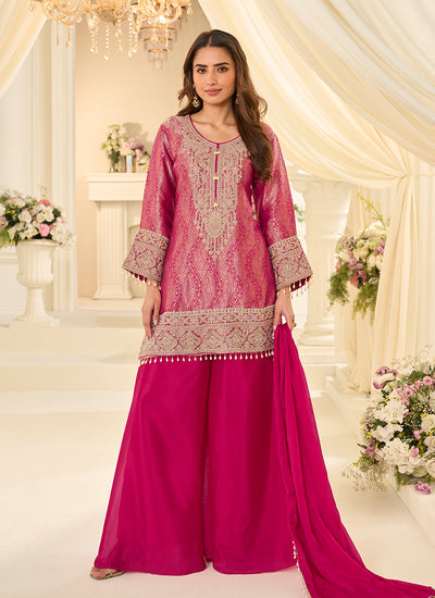 Magenta Handwork Embroidery Sharara Style Suit