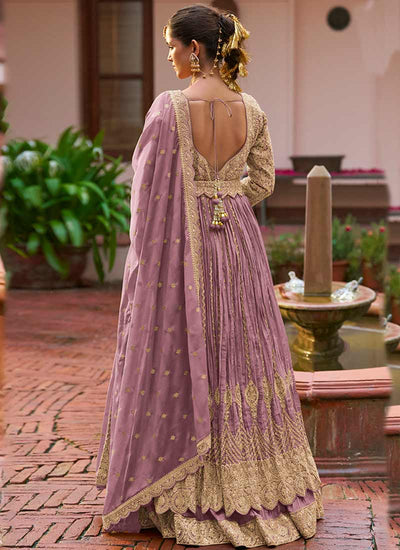 Mauve Purple Handwork Embroidery Slit Style Anarkali Lehenga