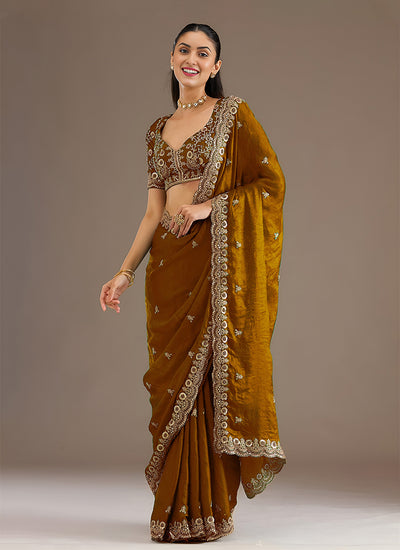 Mustard Yellow Multi Embroidered Wedding Saree