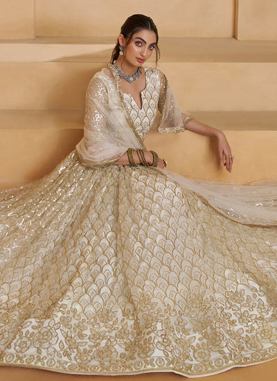 Off White Embroidery Party Wear Lehenga Choli