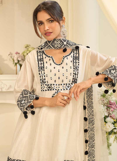 Off White Mirror Embroidery Pant Style Suit