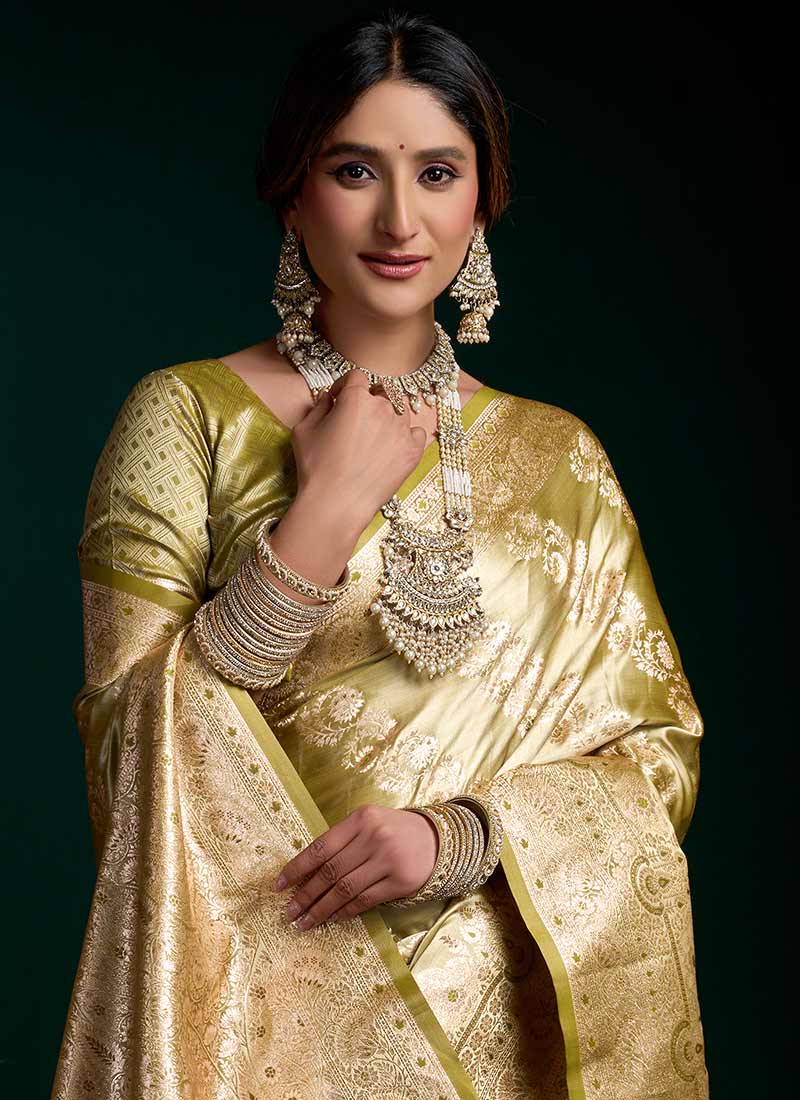Olive Green Traditional Brocade Silk Saree