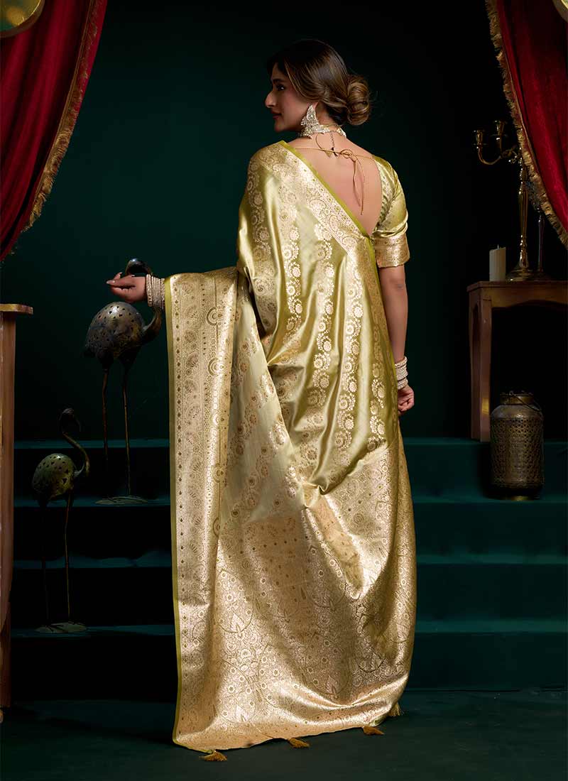 Olive Green Traditional Brocade Silk Saree