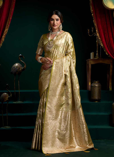 Olive Green Traditional Brocade Silk Saree