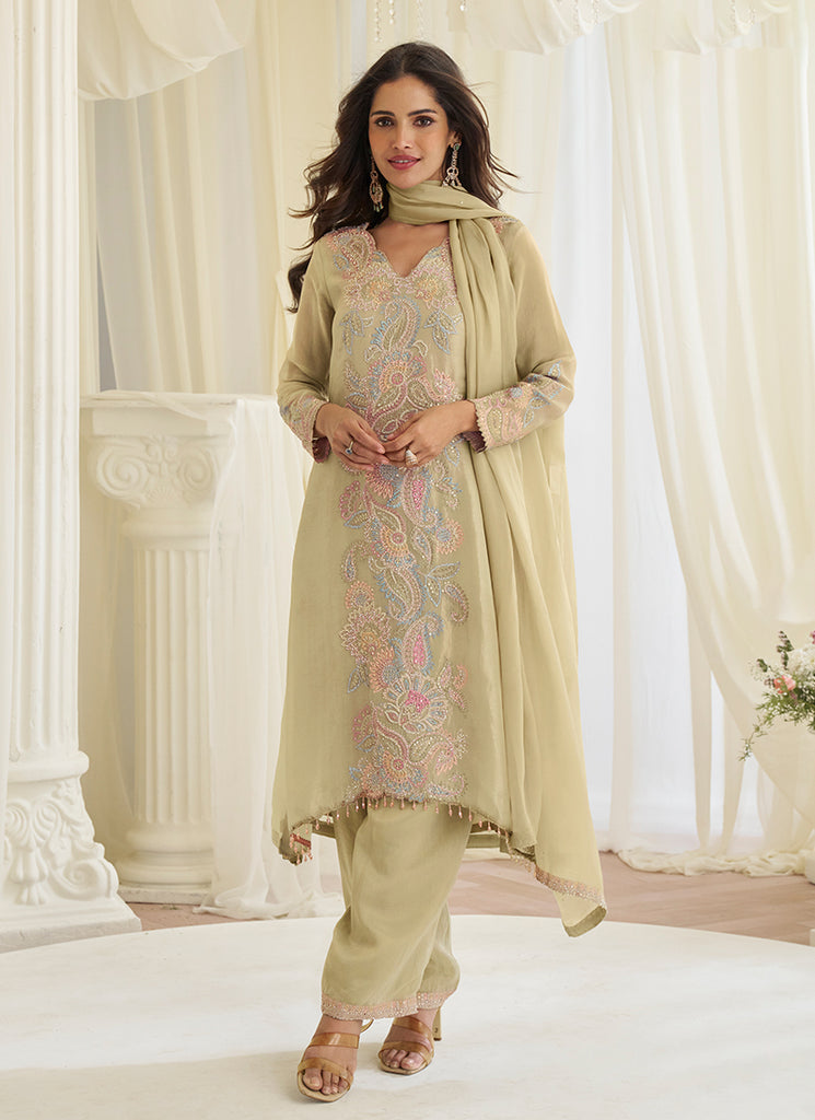 Pistachio Green Embroidered Silk Farshi Salwar Suit