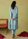Sky Blue Embroidered Pakistani Pant Style Suit