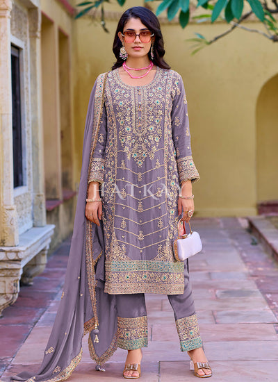 Lavender Embroidered Pakistani Suit