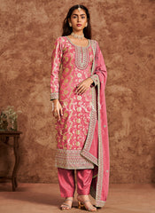 Peach Embroidered Pakistani Pant Style Suit