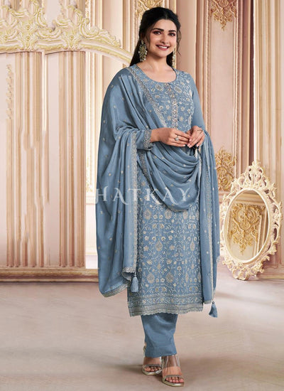Blue Embroidered Pakistani Pant Suit