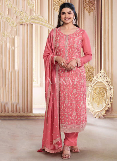 Peach Embroidered Pakistani Pant Suit