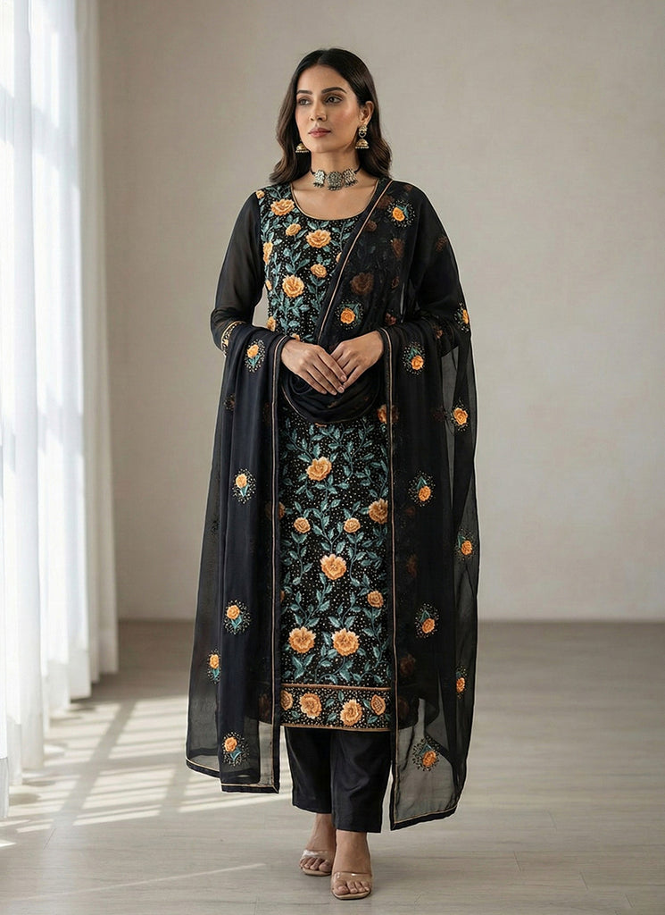 Black Embroidery Pakistani Style Pant Suit