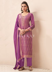 Purple Handwork Pakistani Pant Style Suit