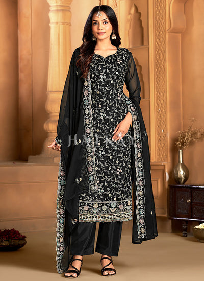 Black Floral Embroidered Pakistani Suit