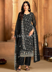 Black Floral Embroidered Pakistani Suit