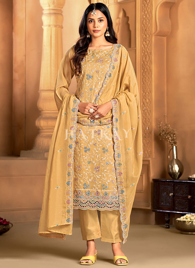 Yellow Floral Embroidered Pakistani Suit