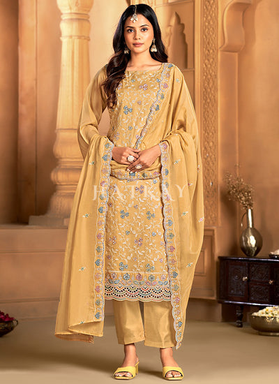 Yellow Floral Embroidered Pakistani Suit