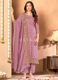 Lavender Floral Embroidered Pakistani Suit