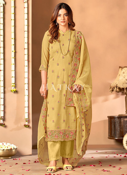 Yellow Floral Embroidered Pakistani Suit