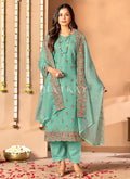 Sea Green Floral Embroidered Pakistani Suit