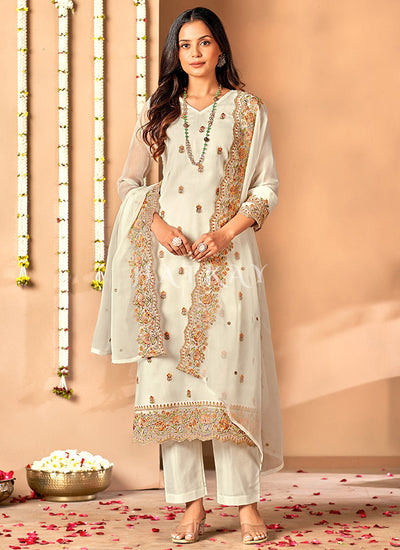 White Floral Embroidered Pakistani Suit